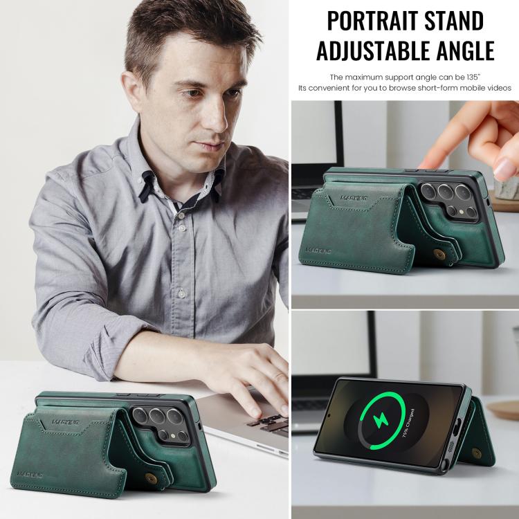 Funda desmontable para Samsung Galaxy S25 Ultra 5G DG.MING MAGKING-K3 Series con ranuras para tarjetas RFID MagSafe (verde)