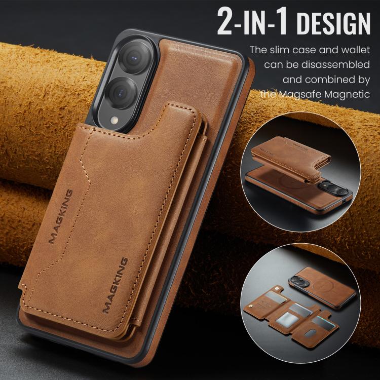 Funda desmontable para Samsung Galaxy S25 Edge 5G, serie DG.MING MAGKING-K3, con ranuras para tarjetas RFID MagSafe (marrón)
