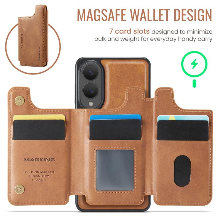 Funda desmontable para Samsung Galaxy S25 Edge 5G, serie DG.MING MAGKING-K3, con ranuras para tarjetas RFID MagSafe (marrón)