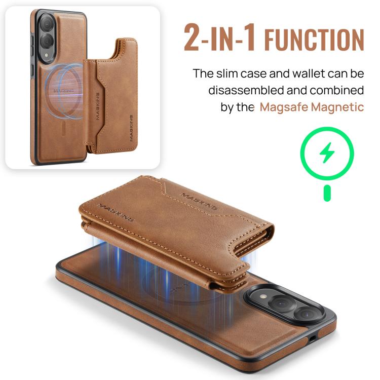 Funda desmontable para Samsung Galaxy S25 Edge 5G, serie DG.MING MAGKING-K3, con ranuras para tarjetas RFID MagSafe (marrón)
