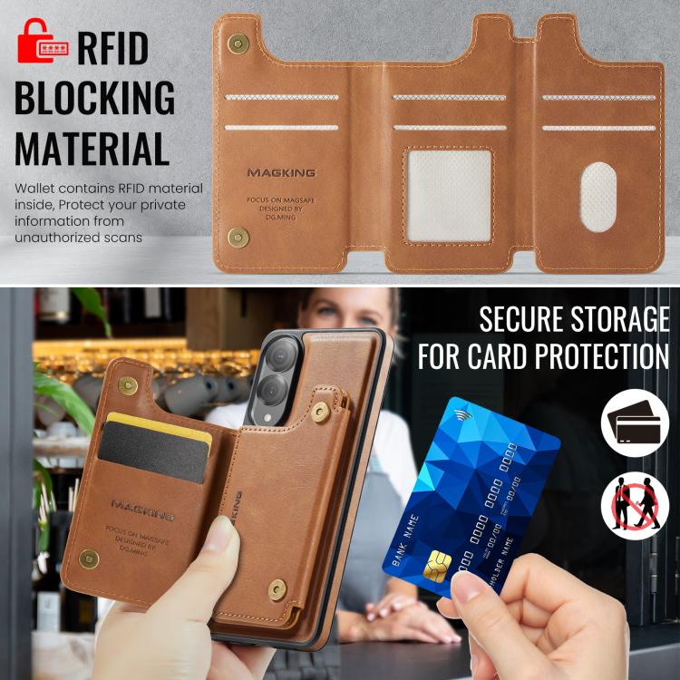 Funda desmontable para Samsung Galaxy S25 Edge 5G, serie DG.MING MAGKING-K3, con ranuras para tarjetas RFID MagSafe (marrón)