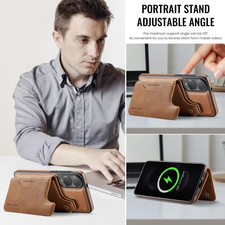 Funda desmontable para Samsung Galaxy S25 Edge 5G, serie DG.MING MAGKING-K3, con ranuras para tarjetas RFID MagSafe (marrón)