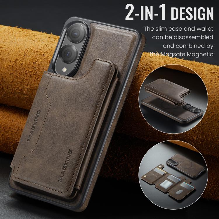 Funda desmontable para Samsung Galaxy S25 Edge 5G, serie DG.MING MAGKING-K3, con tarjetero RFID MagSafe (café)