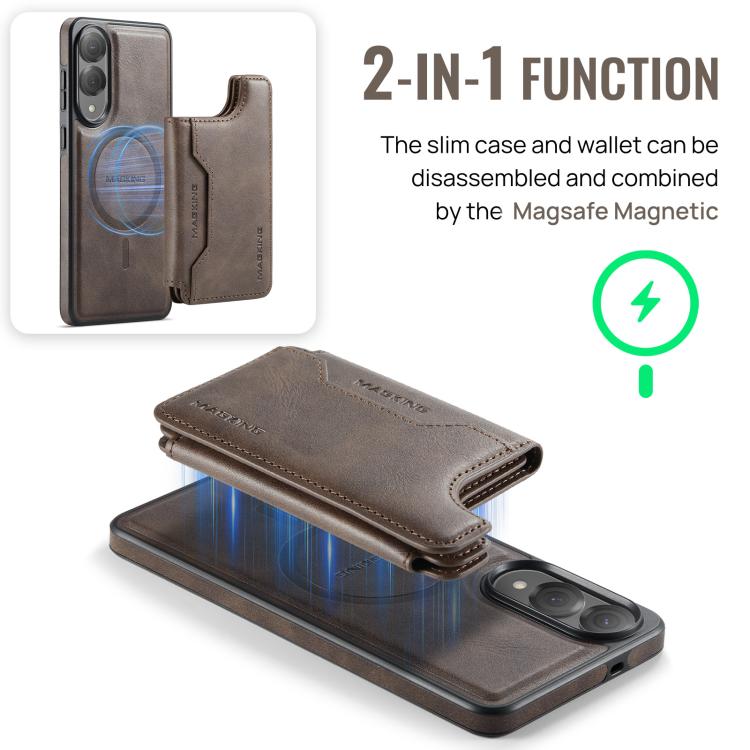 Funda desmontable para Samsung Galaxy S25 Edge 5G, serie DG.MING MAGKING-K3, con tarjetero RFID MagSafe (café)