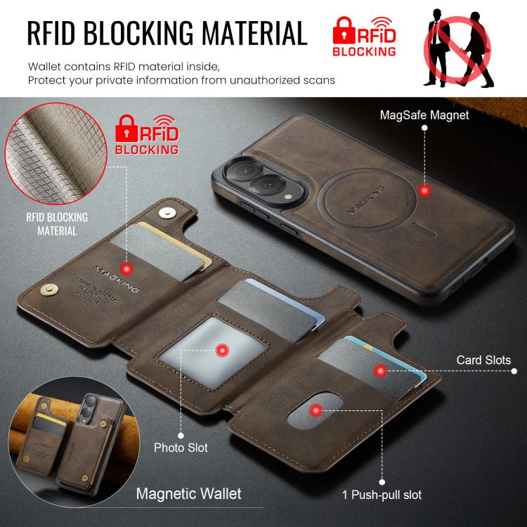 Funda desmontable para Samsung Galaxy S25 Edge 5G, serie DG.MING MAGKING-K3, con tarjetero RFID MagSafe (café)