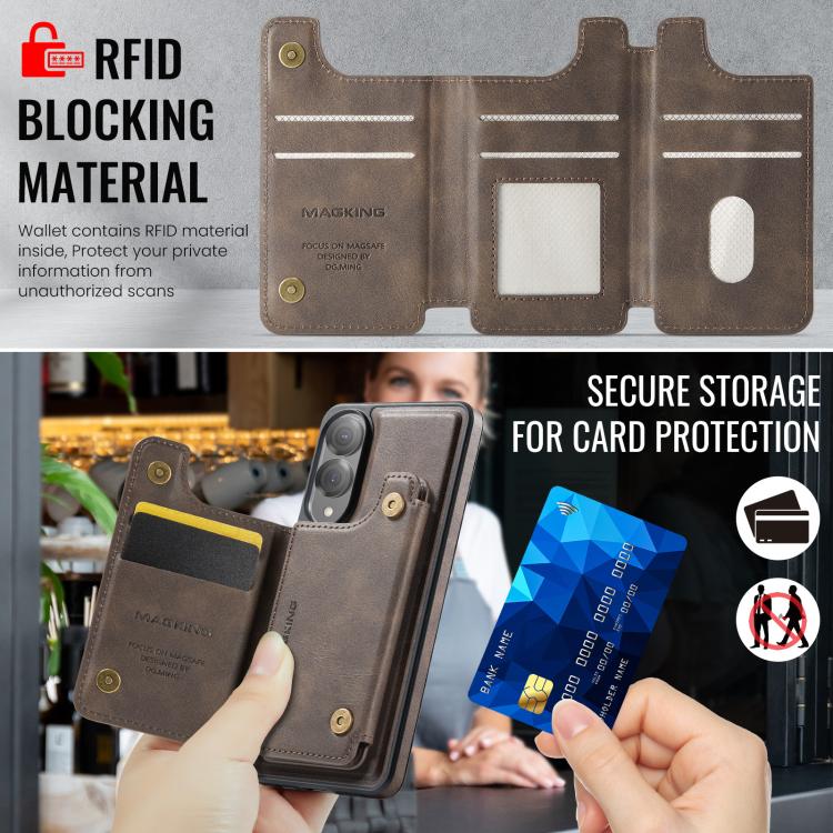 Funda desmontable para Samsung Galaxy S25 Edge 5G, serie DG.MING MAGKING-K3, con tarjetero RFID MagSafe (café)