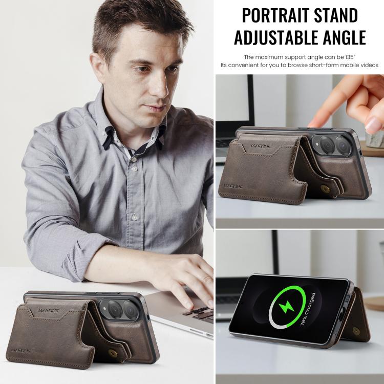 Funda desmontable para Samsung Galaxy S25 Edge 5G, serie DG.MING MAGKING-K3, con tarjetero RFID MagSafe (café)