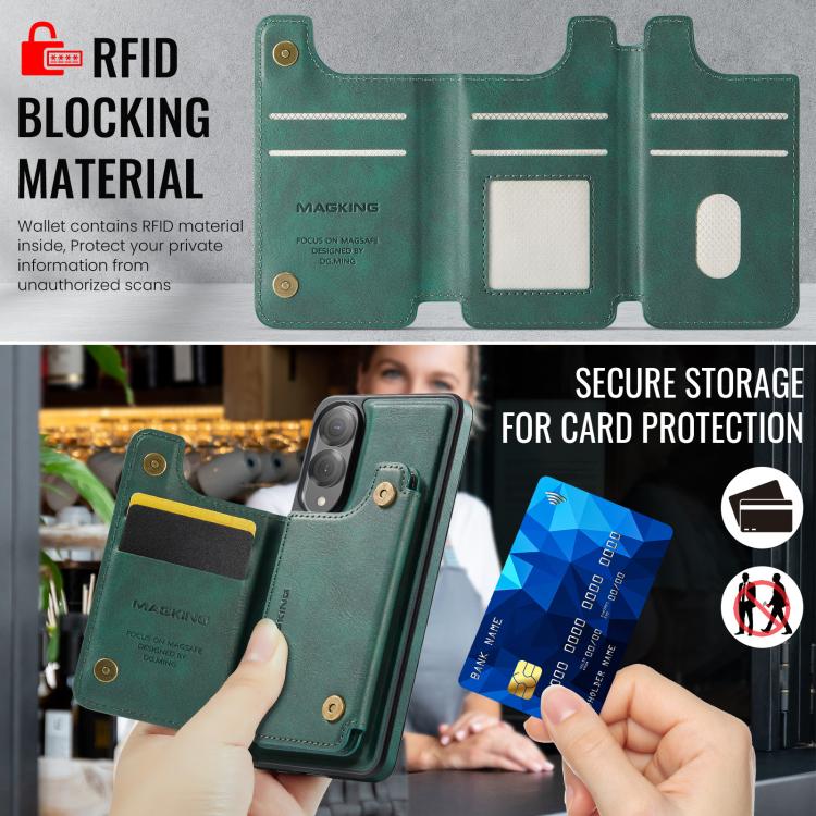 Funda desmontable para Samsung Galaxy S25 Edge 5G, serie DG.MING MAGKING-K3, con tarjetero RFID MagSafe (verde)