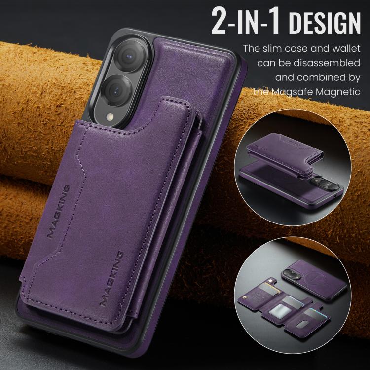 Funda desmontable para Samsung Galaxy S25 Edge 5G, serie DG.MING MAGKING-K3, con ranuras para tarjetas RFID MagSafe (morado)
