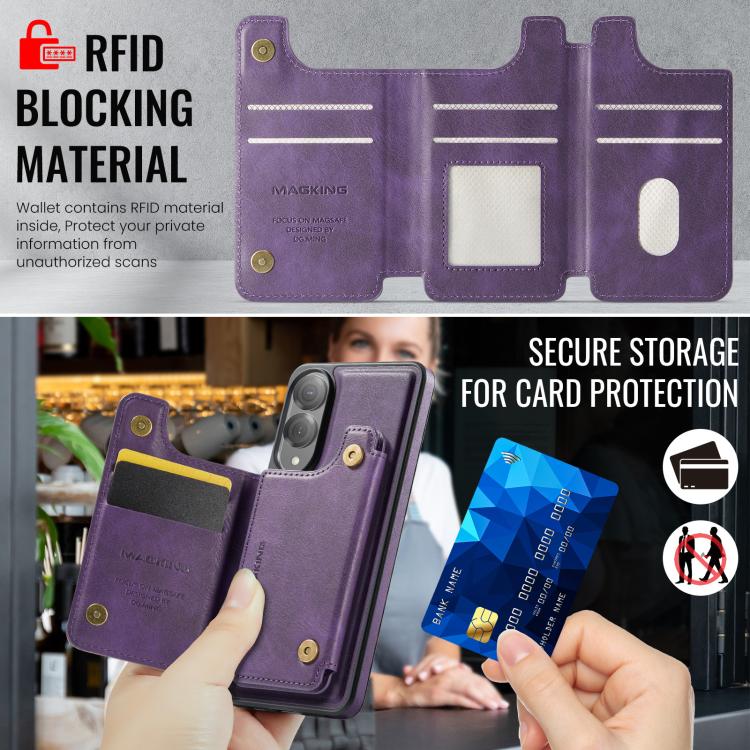 Funda desmontable para Samsung Galaxy S25 Edge 5G, serie DG.MING MAGKING-K3, con ranuras para tarjetas RFID MagSafe (morado)