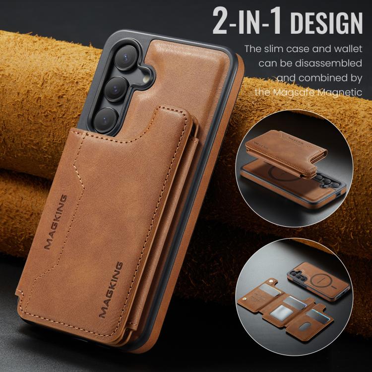 Funda desmontable para Samsung Galaxy S24 5G DG.MING MAGKING-K3 Series con ranuras para tarjetas RFID MagSafe (marrón)