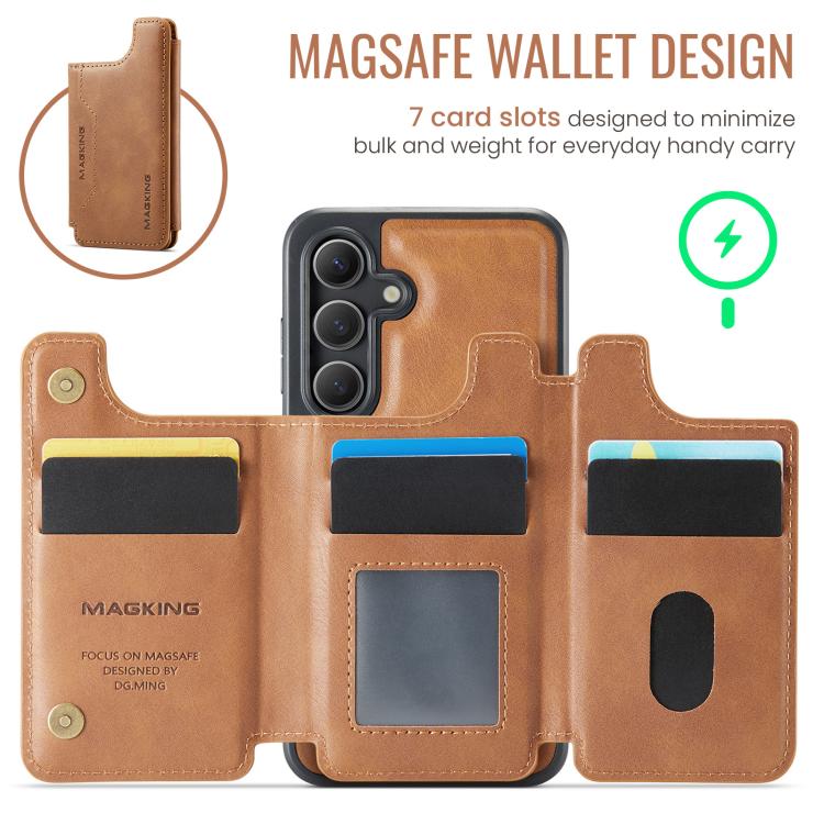 Funda desmontable para Samsung Galaxy S24 5G DG.MING MAGKING-K3 Series con ranuras para tarjetas RFID MagSafe (marrón)
