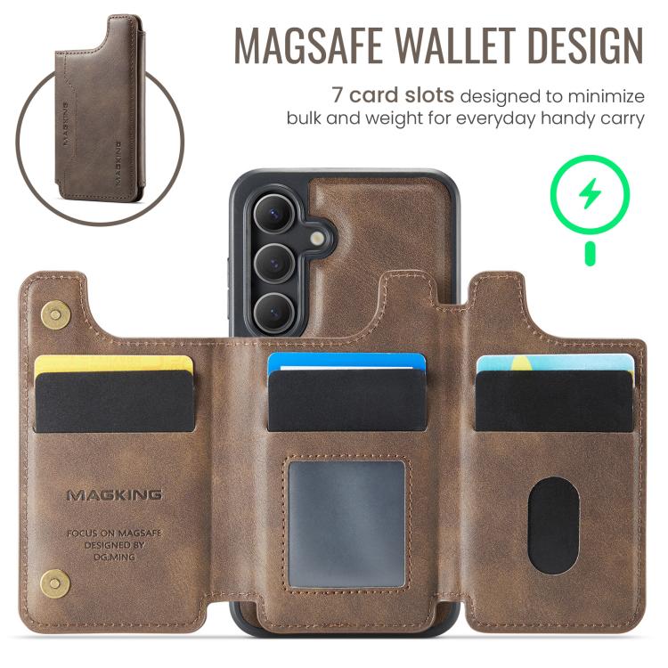 Funda desmontable para Samsung Galaxy S24 5G DG.MING MAGKING-K3 Series con ranuras para tarjetas RFID MagSafe (café)