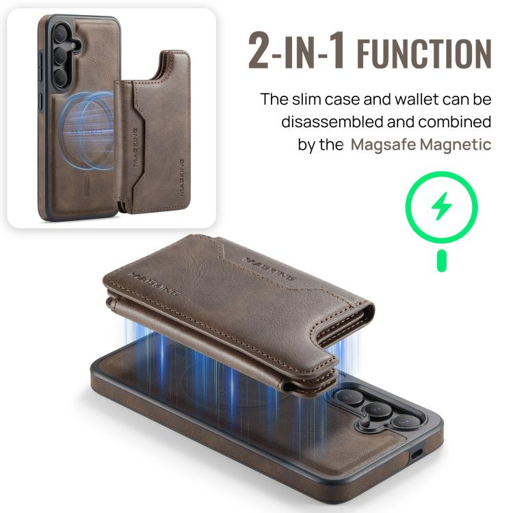 Funda desmontable para Samsung Galaxy S24 5G DG.MING MAGKING-K3 Series con ranuras para tarjetas RFID MagSafe (café)