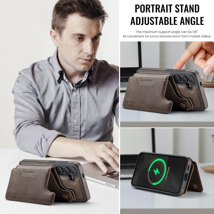 Funda desmontable para Samsung Galaxy S24 5G DG.MING MAGKING-K3 Series con ranuras para tarjetas RFID MagSafe (café)