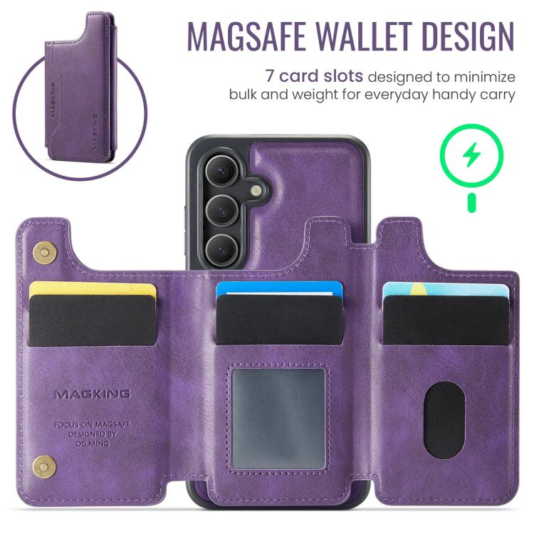 Funda desmontable para Samsung Galaxy S24 5G DG.MING MAGKING-K3 Series con ranuras para tarjetas RFID MagSafe (morado)