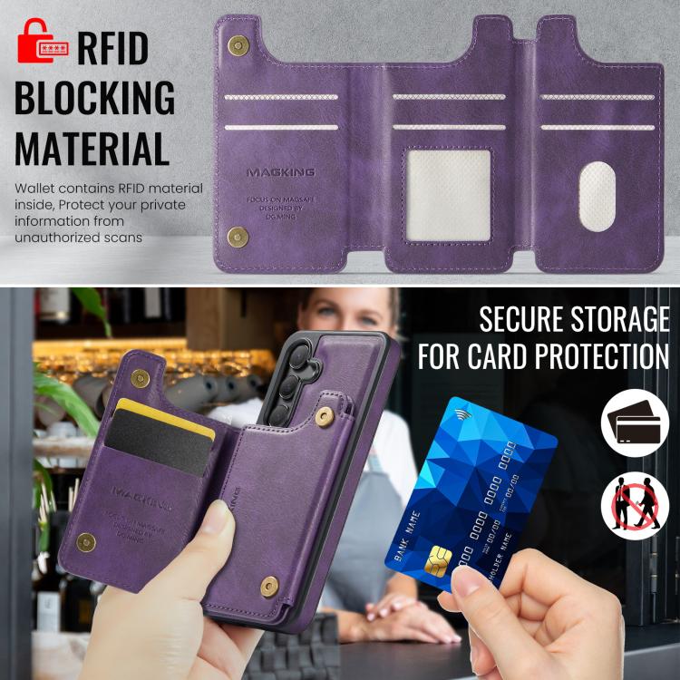 Funda desmontable para Samsung Galaxy S24 5G DG.MING MAGKING-K3 Series con ranuras para tarjetas RFID MagSafe (morado)