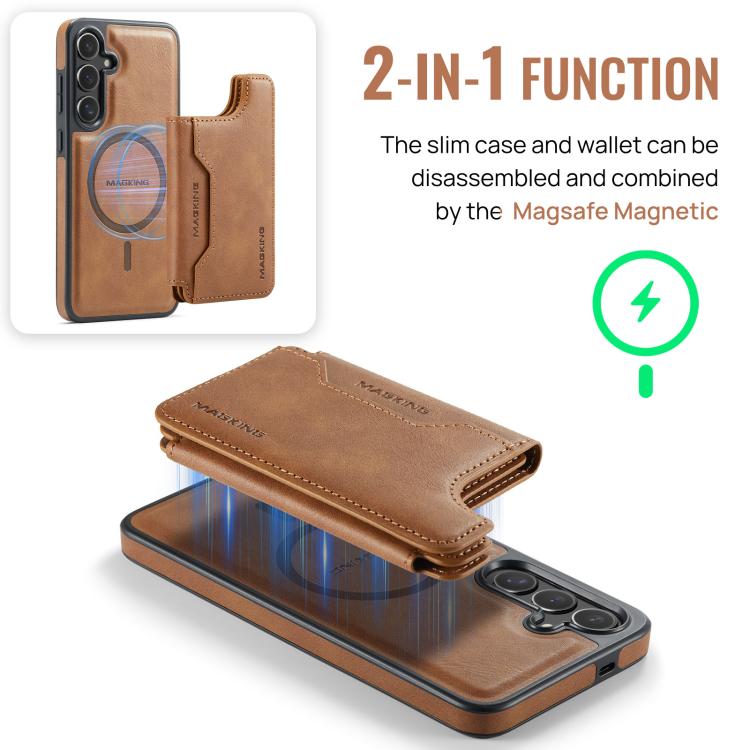 Funda desmontable para Samsung Galaxy S24+ 5G DG.MING MAGKING-K3 Series con ranuras para tarjetas RFID MagSafe (marrón)