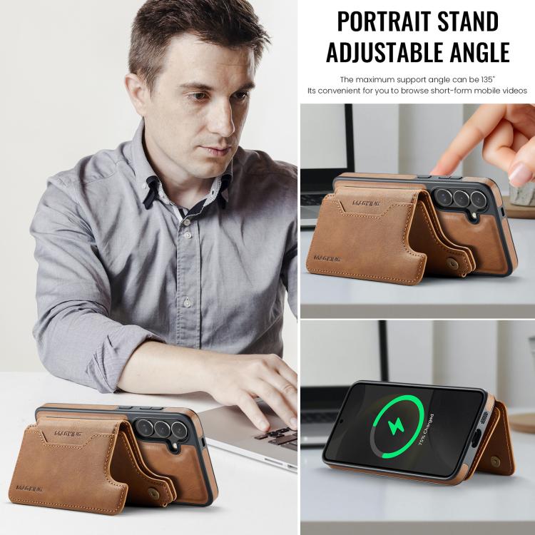 Funda desmontable para Samsung Galaxy S24+ 5G DG.MING MAGKING-K3 Series con ranuras para tarjetas RFID MagSafe (marrón)