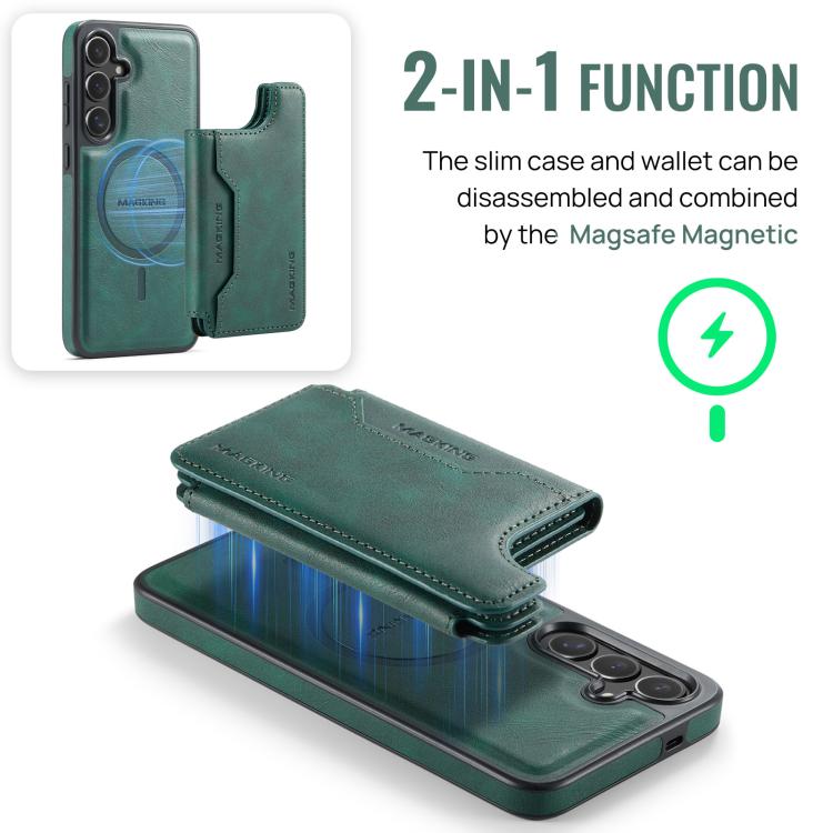 Funda desmontable para Samsung Galaxy S24+ 5G DG.MING MAGKING-K3 Series con ranuras para tarjetas RFID MagSafe (verde)