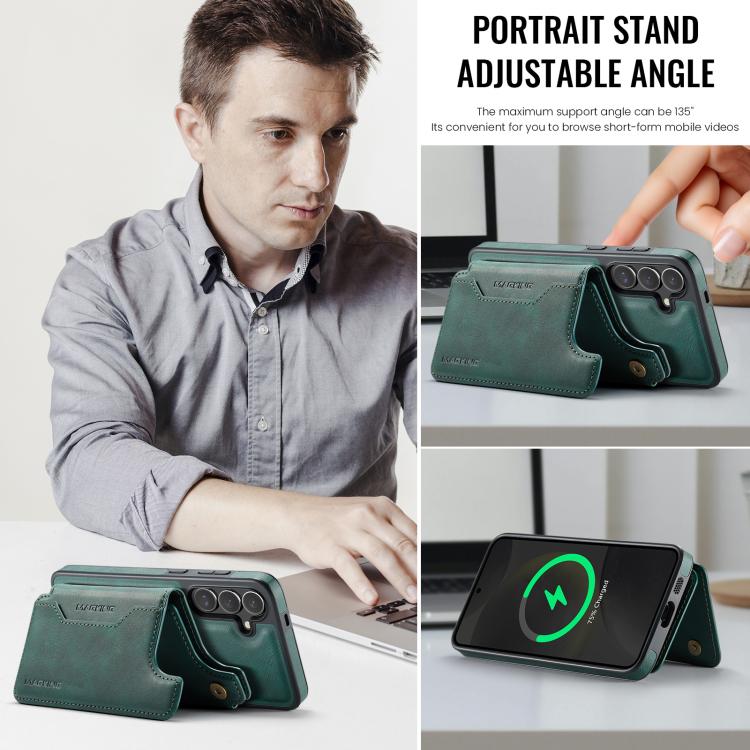 Funda desmontable para Samsung Galaxy S24+ 5G DG.MING MAGKING-K3 Series con ranuras para tarjetas RFID MagSafe (verde)