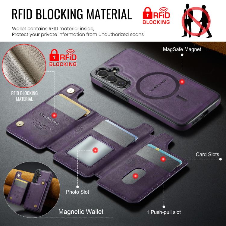 Funda desmontable para Samsung Galaxy S24+ 5G DG.MING MAGKING-K3 Series con ranuras para tarjetas RFID MagSafe (morado)