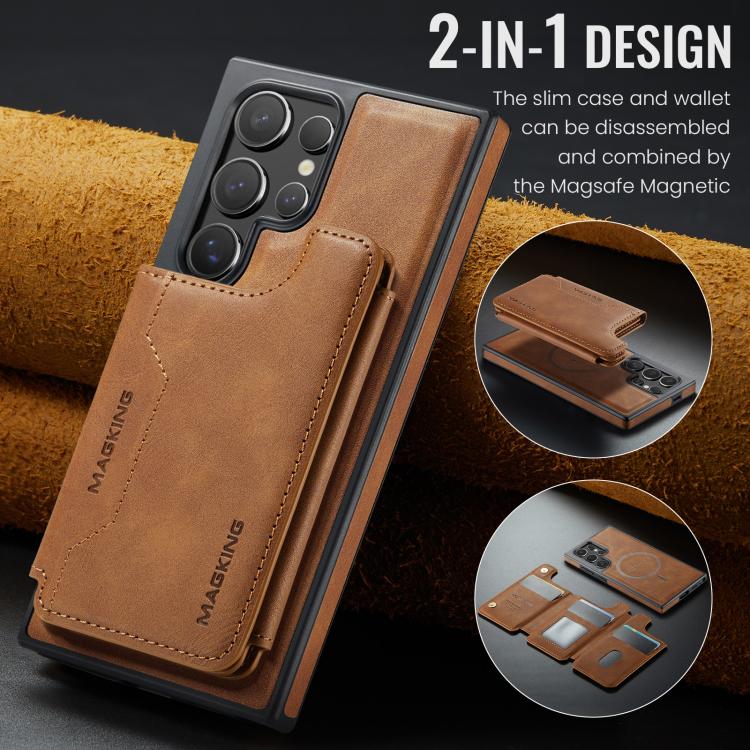 Funda desmontable para Samsung Galaxy S24 Ultra 5G DG.MING MAGKING-K3 Series con ranuras para tarjetas RFID MagSafe (marrón)