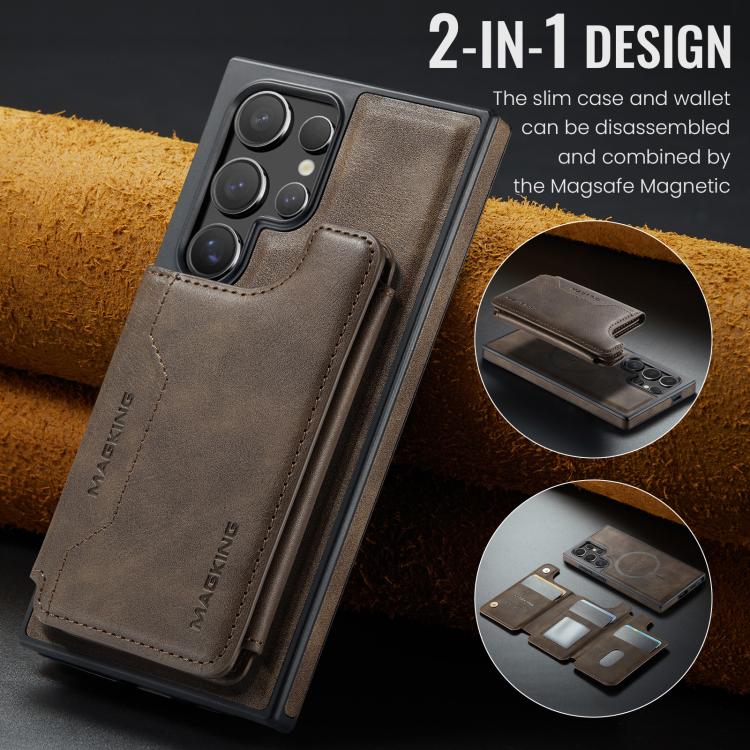 Funda desmontable para Samsung Galaxy S24 Ultra 5G DG.MING MAGKING-K3 Series con ranuras para tarjetas RFID MagSafe (café)