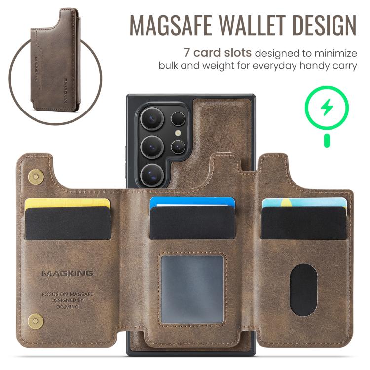 Funda desmontable para Samsung Galaxy S24 Ultra 5G DG.MING MAGKING-K3 Series con ranuras para tarjetas RFID MagSafe (café)