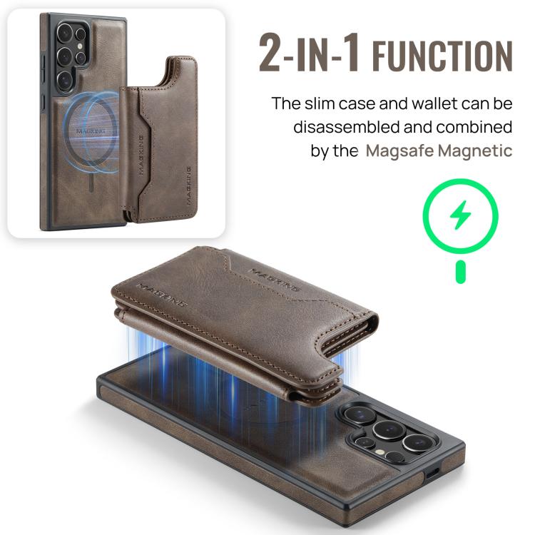 Funda desmontable para Samsung Galaxy S24 Ultra 5G DG.MING MAGKING-K3 Series con ranuras para tarjetas RFID MagSafe (café)