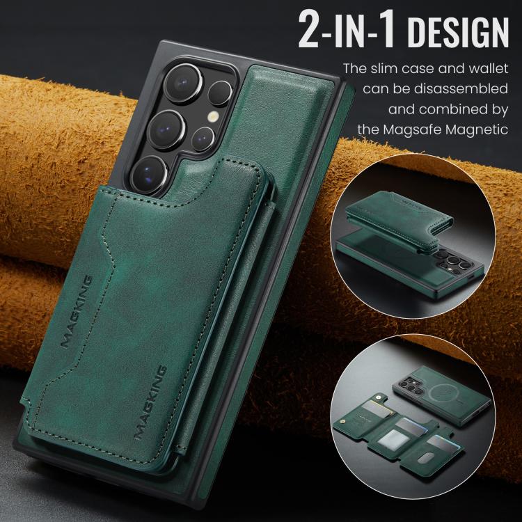 Funda desmontable para Samsung Galaxy S24 Ultra 5G DG.MING MAGKING-K3 Series con ranuras para tarjetas RFID MagSafe (verde)