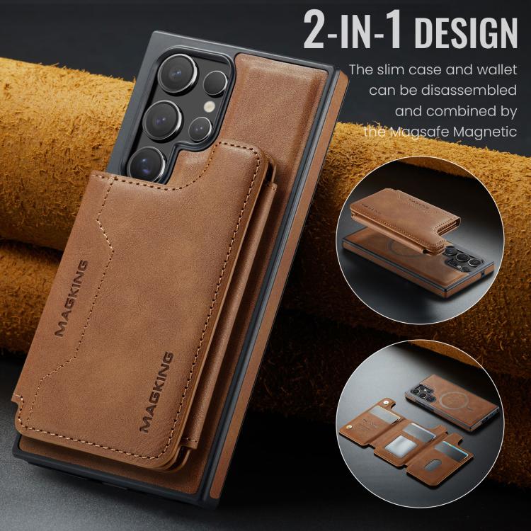Funda desmontable para Samsung Galaxy S23 Ultra 5G DG.MING MAGKING-K3 Series con ranuras para tarjetas RFID MagSafe (marrón)
