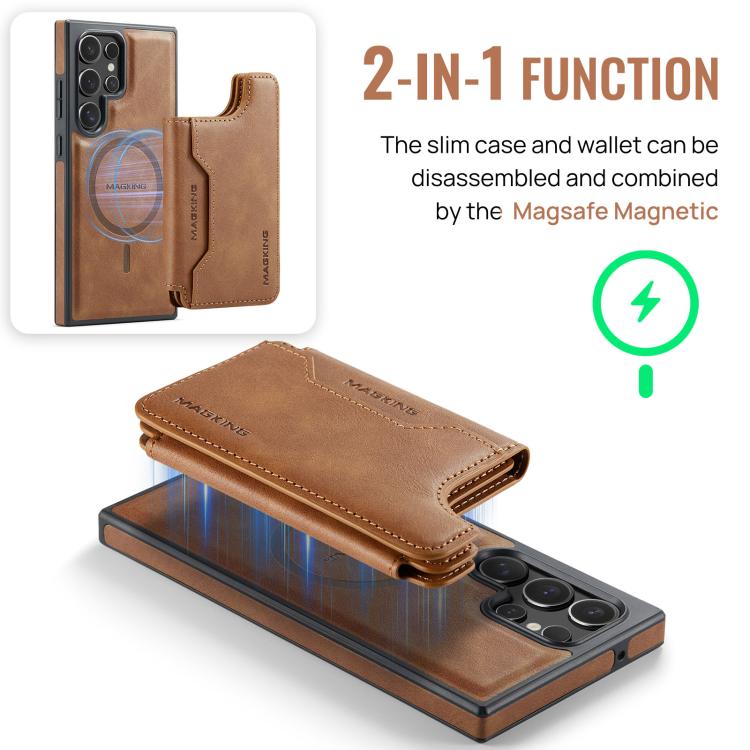 Funda desmontable para Samsung Galaxy S23 Ultra 5G DG.MING MAGKING-K3 Series con ranuras para tarjetas RFID MagSafe (marrón)