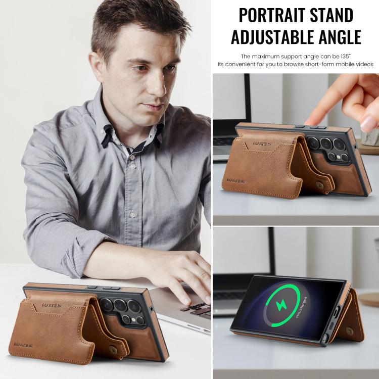 Funda desmontable para Samsung Galaxy S23 Ultra 5G DG.MING MAGKING-K3 Series con ranuras para tarjetas RFID MagSafe (marrón)