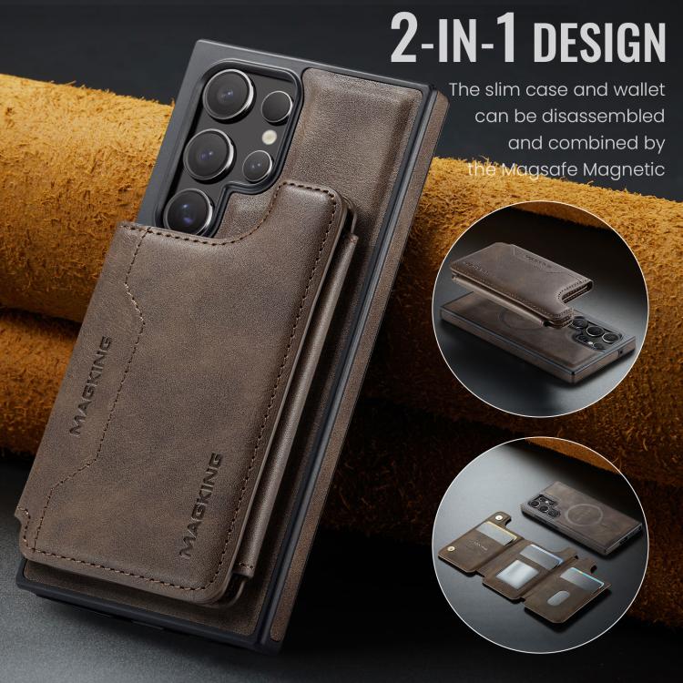 Funda desmontable para Samsung Galaxy S23 Ultra 5G DG.MING MAGKING-K3 Series con tarjetero RFID MagSafe (café)