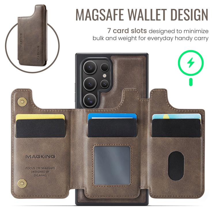 Funda desmontable para Samsung Galaxy S23 Ultra 5G DG.MING MAGKING-K3 Series con tarjetero RFID MagSafe (café)