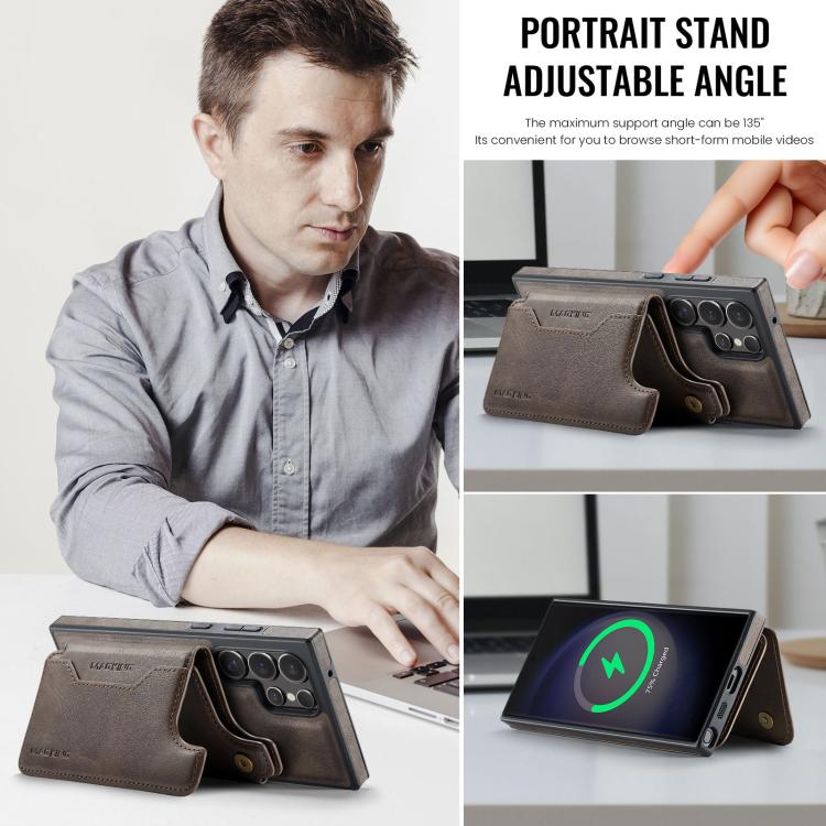 Funda desmontable para Samsung Galaxy S23 Ultra 5G DG.MING MAGKING-K3 Series con tarjetero RFID MagSafe (café)