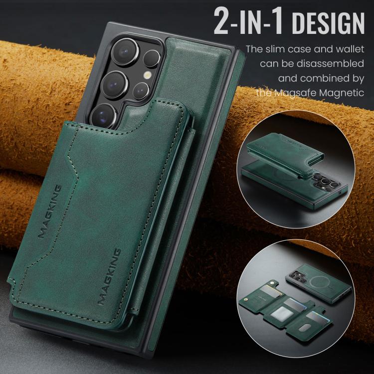 Funda desmontable para Samsung Galaxy S23 Ultra 5G DG.MING MAGKING-K3 Series con ranuras para tarjetas RFID MagSafe (verde)
