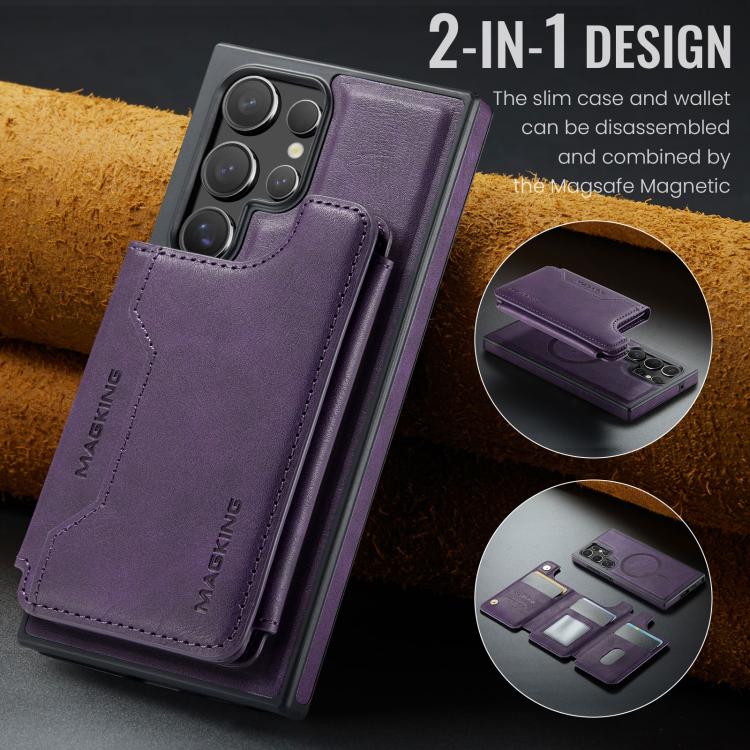 Funda desmontable para Samsung Galaxy S23 Ultra 5G DG.MING MAGKING-K3 Series con ranuras para tarjetas RFID MagSafe (morado)
