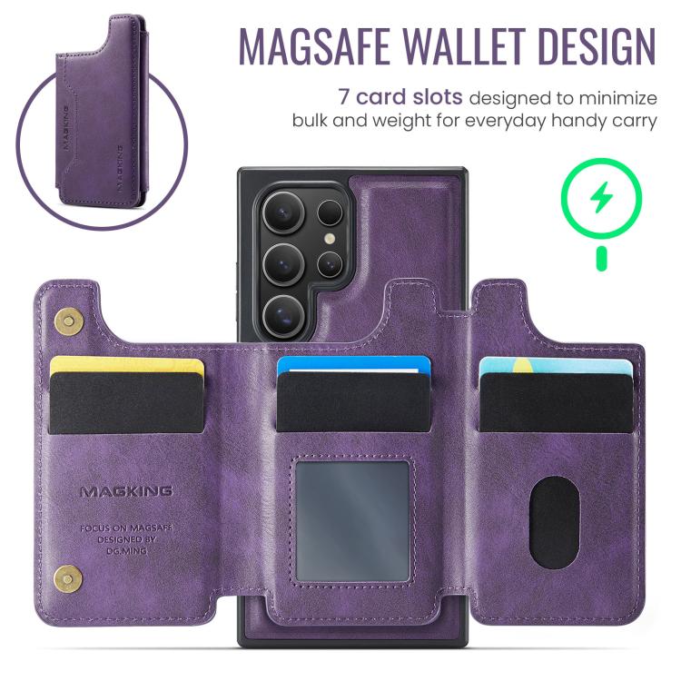 Funda desmontable para Samsung Galaxy S23 Ultra 5G DG.MING MAGKING-K3 Series con ranuras para tarjetas RFID MagSafe (morado)