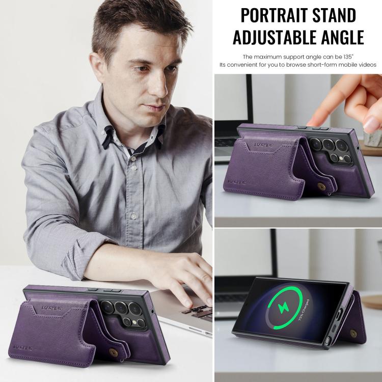 Funda desmontable para Samsung Galaxy S23 Ultra 5G DG.MING MAGKING-K3 Series con ranuras para tarjetas RFID MagSafe (morado)