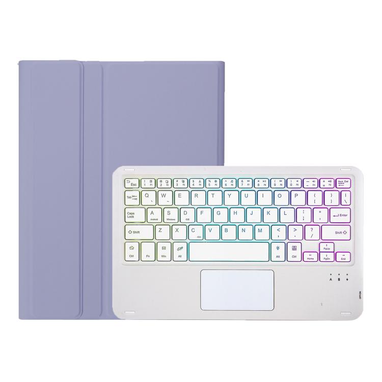 Funda ultrafina de cuero con teclado Bluetooth, retroiluminación desmontable y panel táctil para Lenovo Xiaoxin Pad 11 2025 AM31-AS (blanco lavanda)