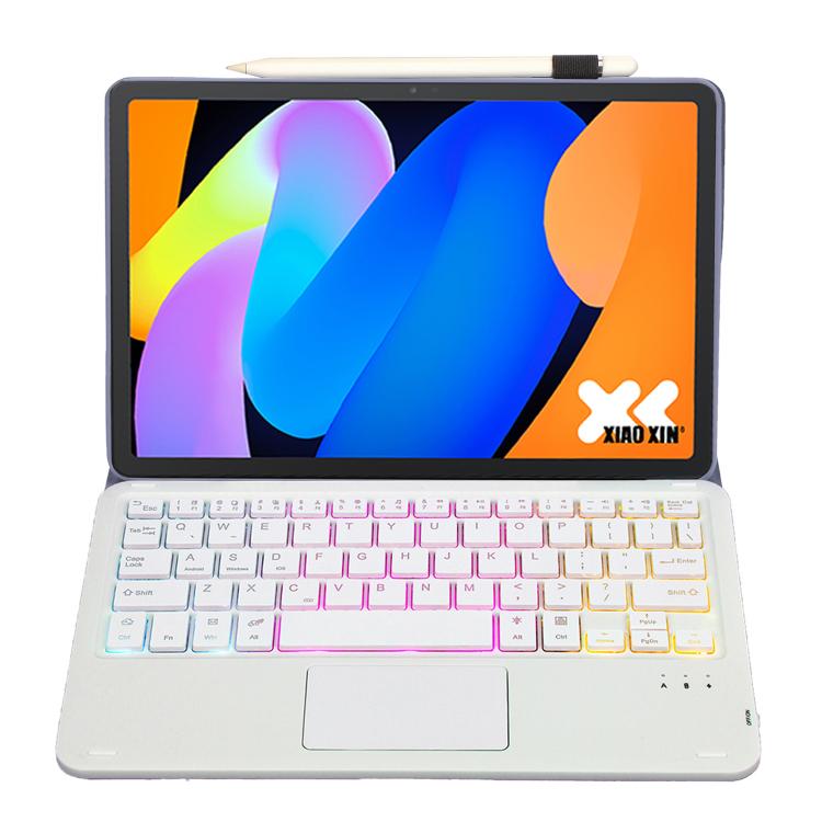 Funda ultrafina de cuero con teclado Bluetooth, retroiluminación desmontable y panel táctil para Lenovo Xiaoxin Pad 11 2025 AM31-AS (blanco lavanda)