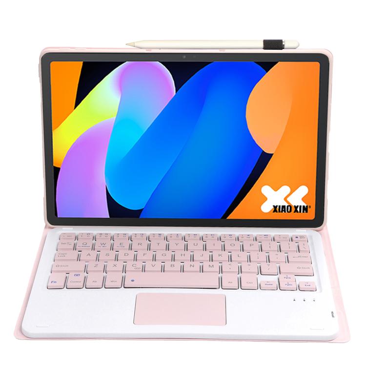 Funda ultrafina de cuero con teclado Bluetooth desmontable y panel táctil para Lenovo Xiaoxin Pad de 11 pulgadas (2025 AM31-A) (rosa y blanco)