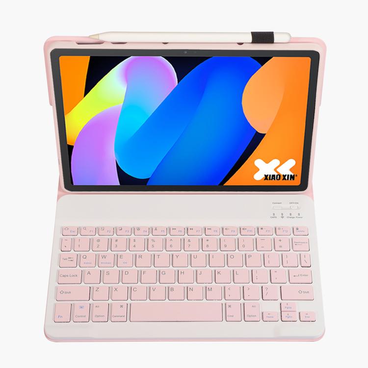 Funda de cuero ultrafina con teclado Bluetooth desmontable para Lenovo Xiaoxin Pad de 11 pulgadas (2025 AM31) (rosa y blanco)