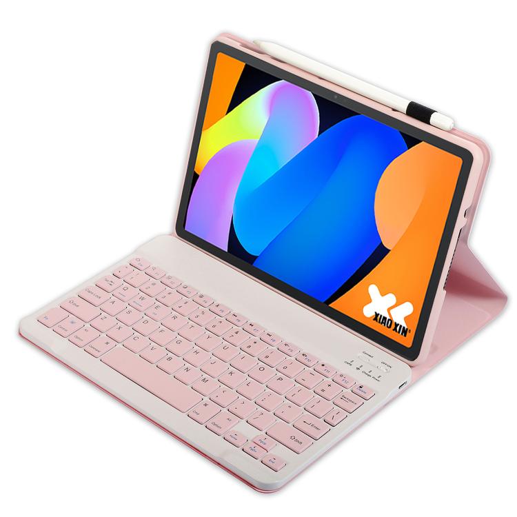 Funda de cuero ultrafina con teclado Bluetooth desmontable para Lenovo Xiaoxin Pad de 11 pulgadas (2025 AM31) (rosa y blanco)