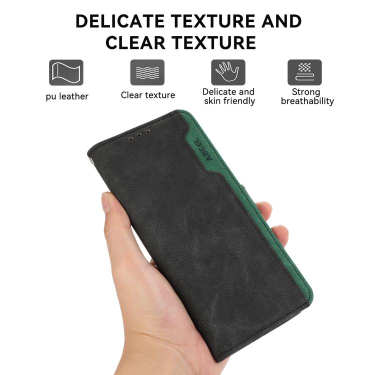 Funda de cuero magnética con bloqueo de color ABEEL para Samsung Galaxy XCover7 Pro (negro y verde)