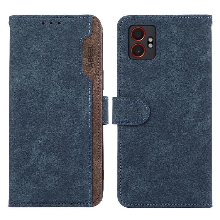 Funda de cuero magnética RFID ABEEL con diseño de bloques de color para Samsung Galaxy XCover7 Pro (azul-marrón)