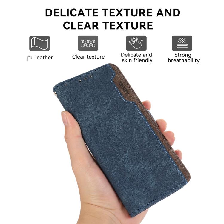 Funda de cuero magnética RFID ABEEL con diseño de bloques de color para Samsung Galaxy XCover7 Pro (azul-marrón)