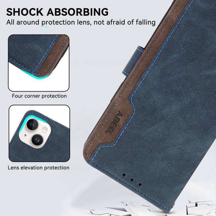 Funda de cuero magnética RFID ABEEL con diseño de bloques de color para Samsung Galaxy XCover7 Pro (azul-marrón)